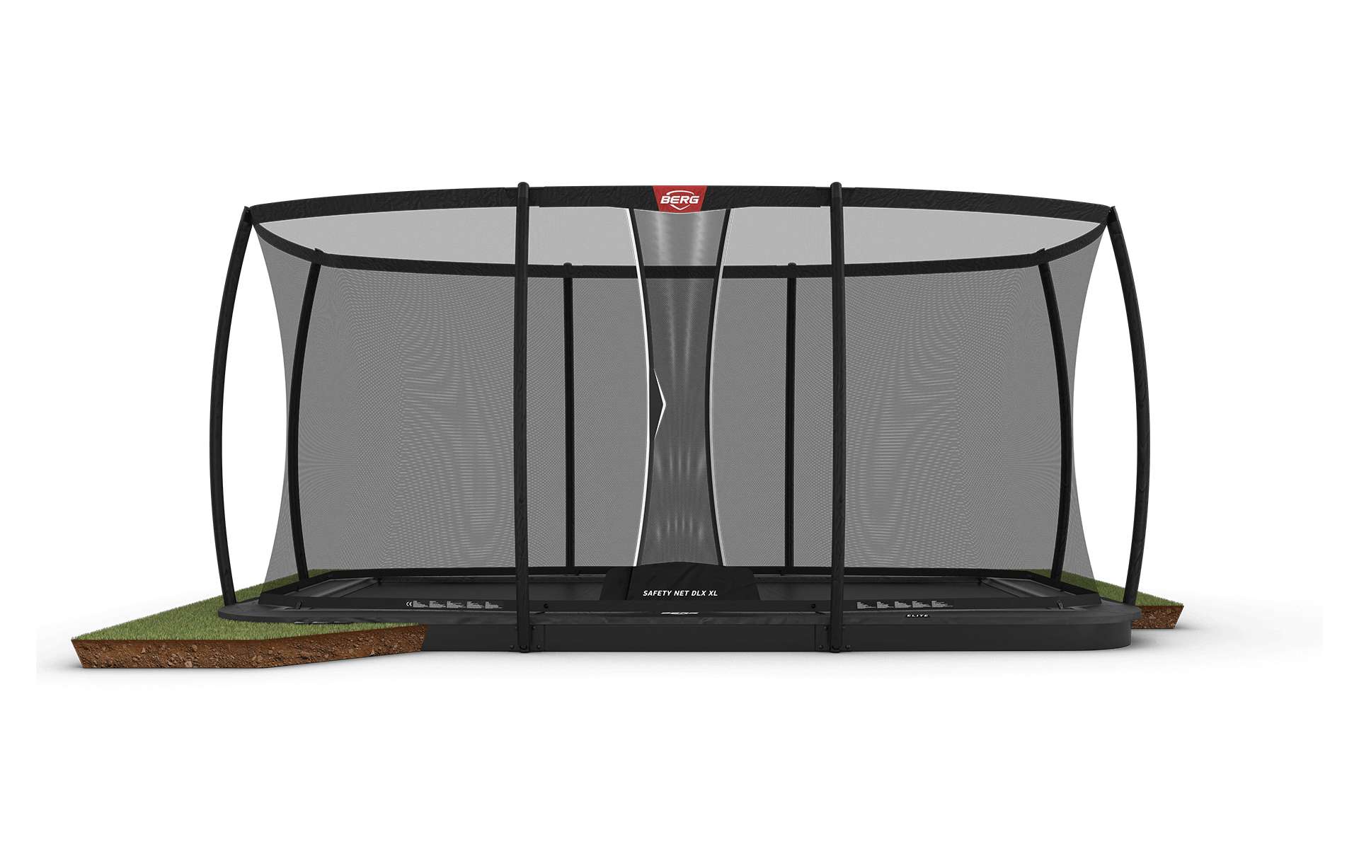 BERG Ultim Elite FlatGround 500 Grey — FlatGround trampoline set flush with the lawn